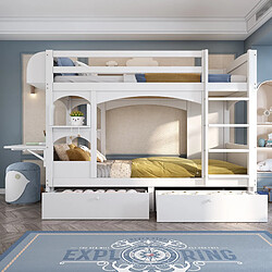 OKWISH Lit superposé 90x200 cm - Lit bois massif - Blanc