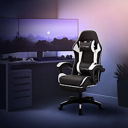 ML-Design Chaise gaming noir blanc PU avec repose-pieds dossier inclinable rotation à 360° pas cher