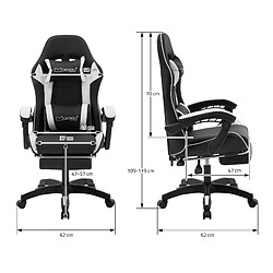 Avis ML-Design Chaise gaming noir blanc PU avec repose-pieds dossier inclinable rotation à 360°