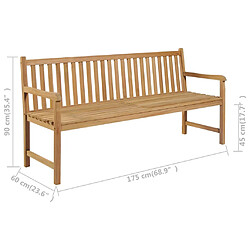 vidaXL Banc de jardin avec coussin anthracite 175 cm Teck massif pas cher