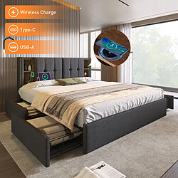 Lit coffre double 160x200 cm en velours - Lit adulte avec Tête de lit - Rangement hydraulique - Sommier à lattes - gris - Maison Lit coffre double 160x200 cm en velours - Lit adulte avec Tête de lit - Rangement hydraulique - Sommier à lattes - gris - Maison