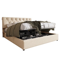 OKWISH Lit coffre 160x200 cm lattes en bois - Lit adulte - Naturel pas cher