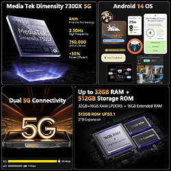 Ulefone Armor 30 Pro Smartphone Incassable 5G Android 14 - 6.95'' Double Écran - 32Go+ 512Go 12800mAh