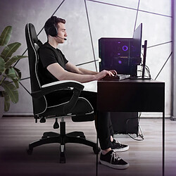 Acheter ML-Design Chaise gaming noir blanc PU avec repose-pieds dossier inclinable rotation à 360°
