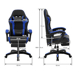 Avis ML-Design Chaise gaming noir bleu PU avec repose-pieds dossier inclinable rotation à 360°