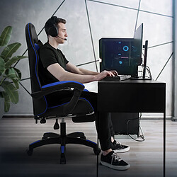 Acheter ML-Design Chaise gaming noir bleu PU avec repose-pieds dossier inclinable rotation à 360°
