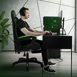 Acheter ML-Design Chaise gaming noir vert PU avec repose-pieds dossier inclinable rotation à 360°