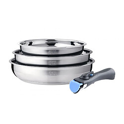 Batterie de cuisine inox 11 pieces avec 2 manches amovibles et 3 couvercles en silicone Arthur Martin AM2700