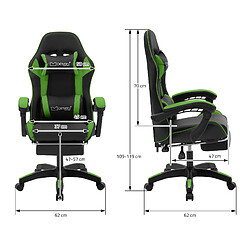 Avis ML-Design Chaise gaming noir vert PU avec repose-pieds dossier inclinable rotation à 360°