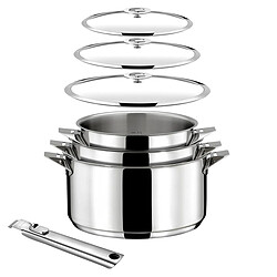 Cuisinox Eclipse - Lot 7 pièces - Casseroles 16, 18 et 20 cm, 3 couvercles et poignée amovible