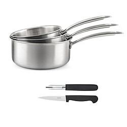 Cuisinox Gourmet - Set 3 casseroles 16/18/20cm inox, 1 éplucheur et 1 couteau office