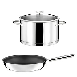 Cuisinox Elysée - 1 faitout inox 24cm avec couvercle et 1 poêle 28 cm revêtement céramique