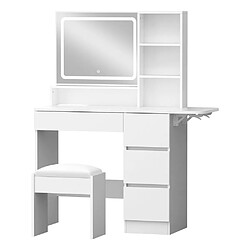 ALFORDSON Coiffeuse avec éclairage LED et miroir, luminosité et température de couleur réglables, table cosmétique avec tabouret de rangement, blanc