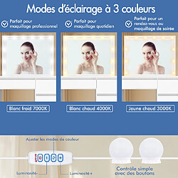 ALFORDSON Ensemble de coiffeuse avec miroir, 4 tiroirs et tabouret de rangement, lumières LED réglables, bureau de 90 cm de longueur