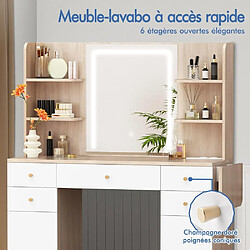 ALFORDSON Coiffeuse avec miroir, éclairage 3 couleurs, table de maquillage avec 5 tiroirs, tabouret de rangement, prise de courant et 10 lumières