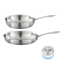 Cuisinox Gourmet - Lot de 1 poêle inox 28 cm, 1 sauteuse inox 24 cm, 1 pierre d'argent® citron 300 g pour l'entretien de l'inox
