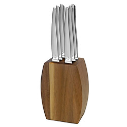 Lou Laguiole Jet Sablé - Bloc bois d'acacia 6 couteaux steak