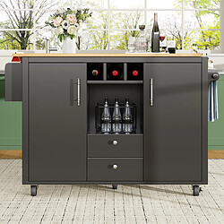 OKWISH Îlot De Cuisine Déplié :137,9x73x92 cm Plié :137,9x45x92 cm - 2 Portes - Noir