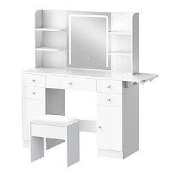 ALFORDSON Coiffeuse avec miroir, éclairage 3 couleurs, table de maquillage avec 5 tiroirs, tabouret de rangement, prise de courant et 10 lumières