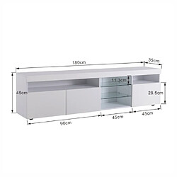 DZMDIP Meuble TV / Banc TV avec LED - Meuble TV 180cm - Blanc - 3 portes et étagères - Bois MDF pas cher
