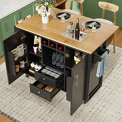 OKWISH Îlot De Cuisine Déplié :137,9x73x92 cm Plié :137,9x45x92 cm - 2 Portes - Noir