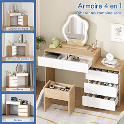 ALFORDSON Coiffeuse, 2 tiroirs spacieux et tabouret de rangement, miroir mural et sur pied, gradation à 10 niveaux