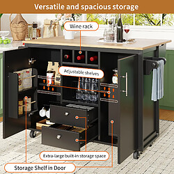 Avis OKWISH Îlot De Cuisine Déplié :137,9x73x92 cm Plié :137,9x45x92 cm - 2 Portes - Noir
