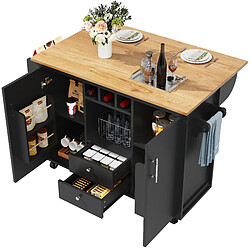 OKWISH Îlot De Cuisine Déplié :137,9x73x92 cm Plié :137,9x45x92 cm - 2 Portes - Noir pas cher