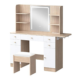 ALFORDSON Coiffeuse avec miroir, éclairage 3 couleurs, table de maquillage avec 5 tiroirs, tabouret de rangement, prise de courant et 10 lumières