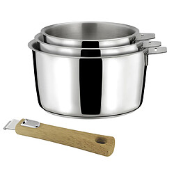 Cuisinox Malice - Série de 3 casseroles 16/18/20cm inox avec poignée effet bois clair