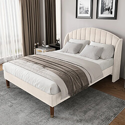 modfu Lit adulte 140x200 cm avec lattes et tête de lit, en velours, beige