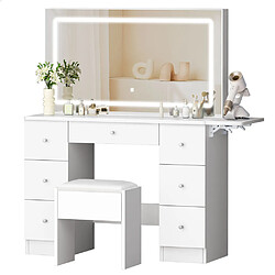 ALFORDSON Coiffeuse avec miroir, 7 tiroirs et prises de courant, ensemble de coiffeuse avec tabouret de rangement et plateau pliable, 3 modes d'éclair