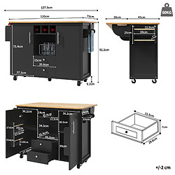 Acheter OKWISH Îlot De Cuisine Déplié :137,9x73x92 cm Plié :137,9x45x92 cm - 2 Portes - Noir