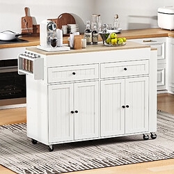 OKWISH Îlot de Cuisine 112-180,5x45x92,2 cm - Tiroirs - Blanc