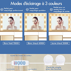 ALFORDSON Ensemble de coiffeuse avec miroir, 4 tiroirs et tabouret de rangement, lumières LED réglables, bureau de 90 cm de longueur