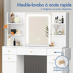 ALFORDSON Coiffeuse avec miroir, éclairage 3 couleurs, table de maquillage avec 5 tiroirs, tabouret de rangement, prise de courant et 10 lumières