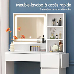 ALFORDSON Coiffeuse avec éclairage LED et miroir, luminosité et température de couleur réglables, table cosmétique avec tabouret de rangement, blanc