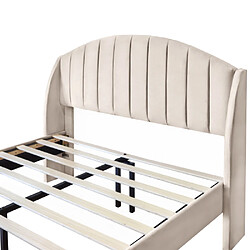modfu Lit adulte 140x190 cm avec lattes et tête de lit, en velours, beige pas cher