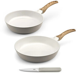 Cuisinox Mythic - Set 2 poêles 24/28cm revêtement céramique blanche, 1 couteaux d'office