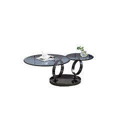 Homy France Table Basse AUTOMAT – Verre Fumé & Métal Noir – Plateau 80 cm + Rotatif 55 cm