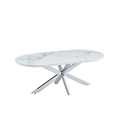 Homy France Table basse MANON Chrome & Céramique Marbre Blanc 120x60 cm