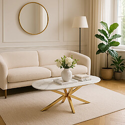 Homy France Table basse MANON Gold & Céramique Marbre Blanc 120x60 cm