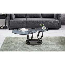 Homy France Table Basse AUTOMAT – Verre Fumé & Métal Noir – Plateau 80 cm + Rotatif 55 cm