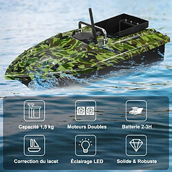 Bateau Amorceur Télécommandé 500m - Bateau de Pêche de Appât - Mode nuit et Croisière a Vitesse Fixe, Charge de 1,5 Kg