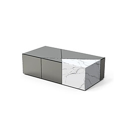 Homy France Table Basse ALPHA – Miroir Gris & Marbre – 120x60x36 cm
