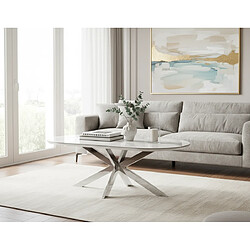 Homy France Table basse MANON Chrome & Céramique Marbre Blanc 120x60 cm