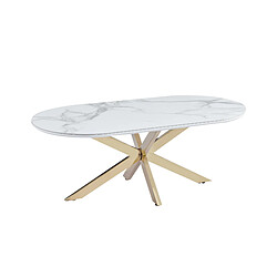 Homy France Table basse MANON Gold & Céramique Marbre Blanc 120x60 cm