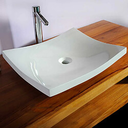 Autres Temps Vasque plate blanche en résine à poser pour salle de bain moderne