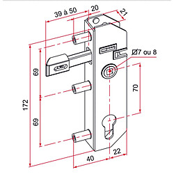 Serrure à encastrer GJ axe 30mm carré 7mm TIRARD GJ701302