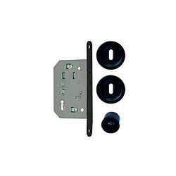Kit porte coulissante poignée ronde noire clé L EUROWALE NO014
